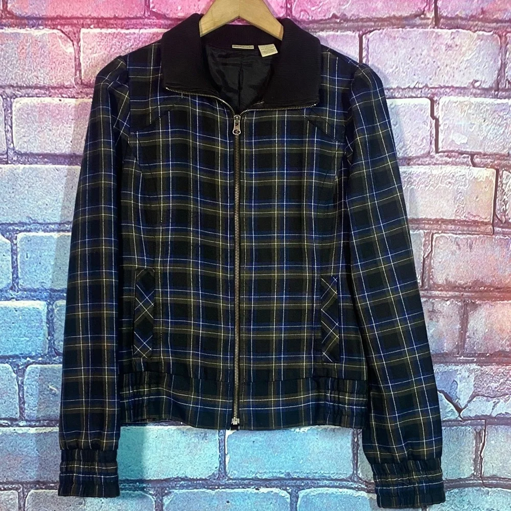 Rubbish Women’s Plaid Zip Jacket Large Blue Lined Casual Fall Layer